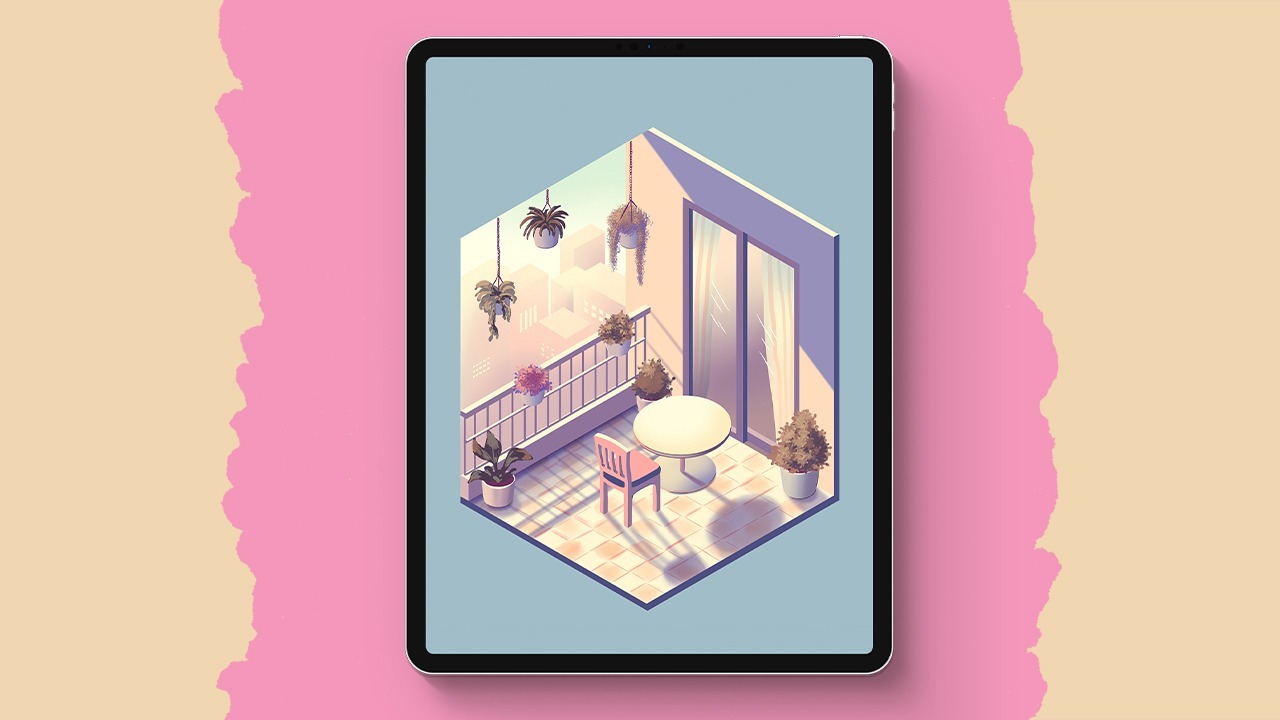 Isometric balcony art with flo